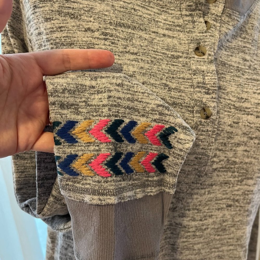 NWT Henley Style Shirt with Embroidered Sleeves